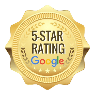 5-star rating badge with gold seal design.