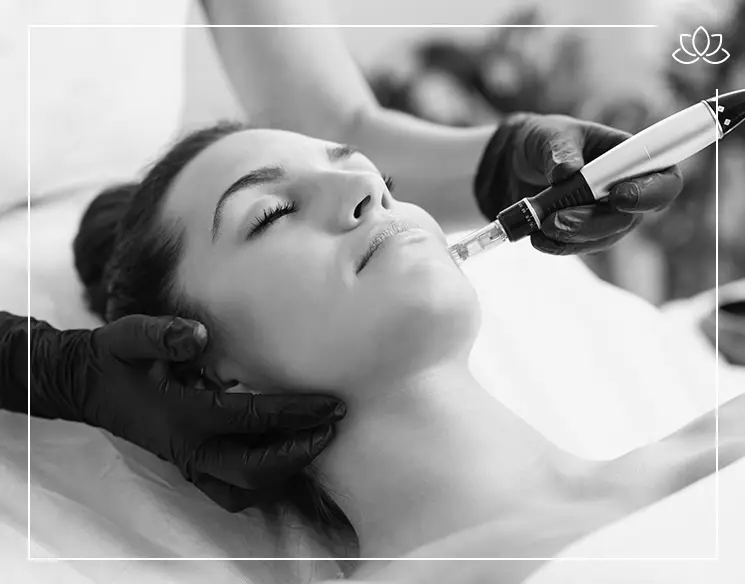 Facial treatment with professional skin care device.