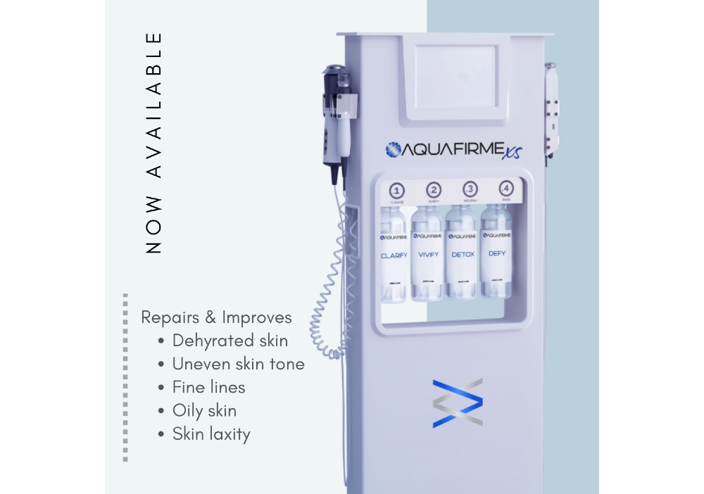 AquaFirme XS skincare system for hydrated, even-toned skin.