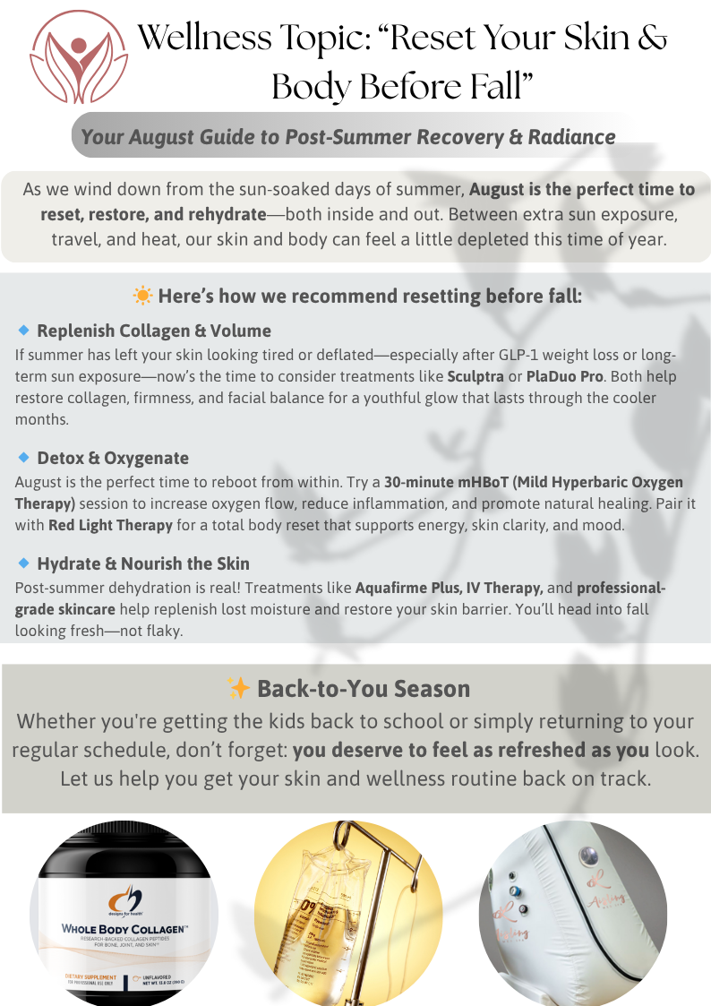 Collagen supplement, IV therapy bag, and skincare device for post-summer rejuvenation.