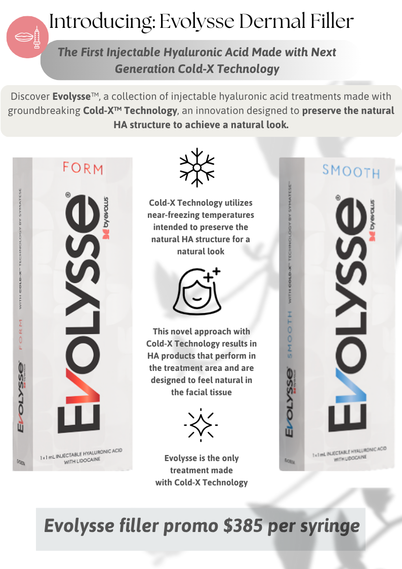 Evolysse dermal fillers with Cold-X technology for natural results.