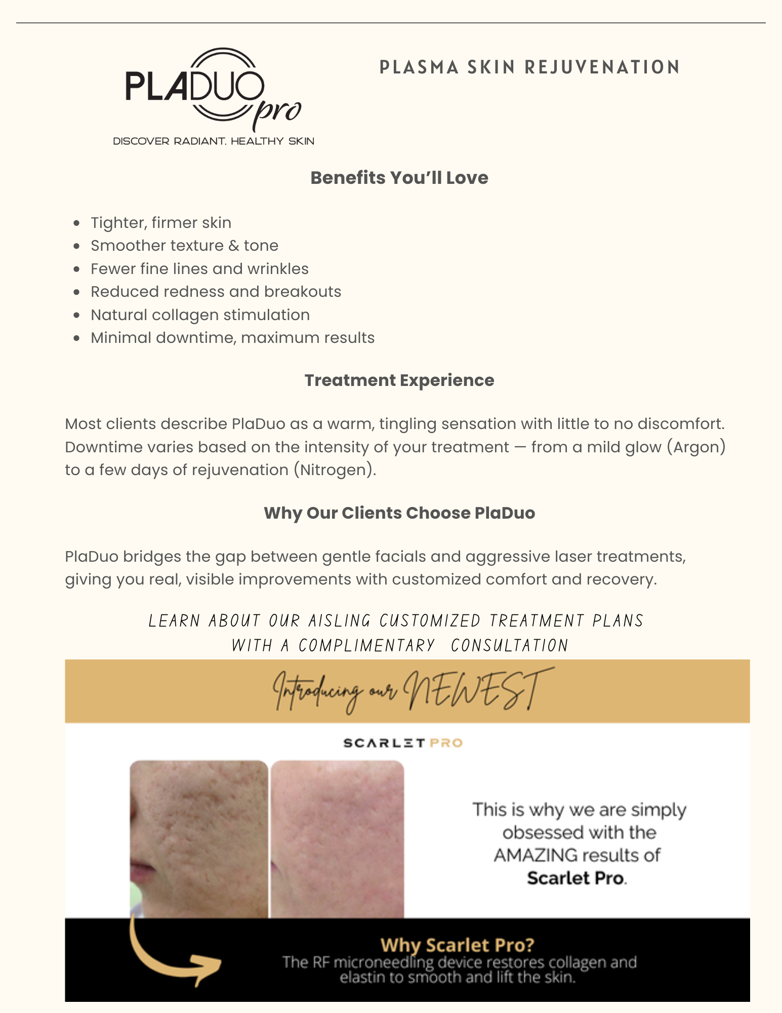 Before and after photos showing improved skin texture with Scarlet Pro treatment.